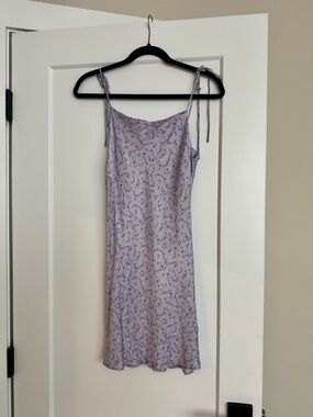 Zara Purple Floral Satin Print Mini Dress with Yellow Flowers and tie straps